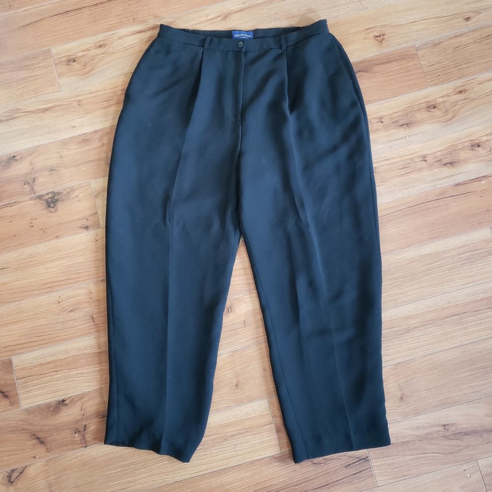 Navy pleat-front trousers